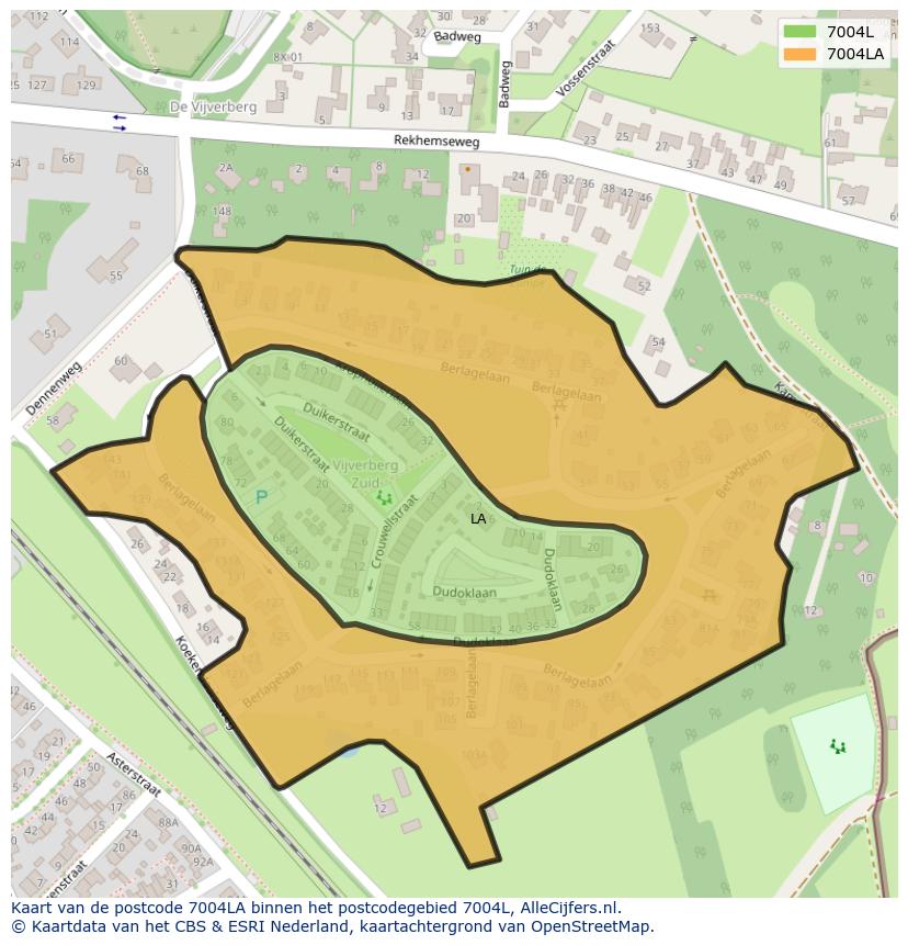 Afbeelding van het postcodegebied 7004 LA op de kaart.
