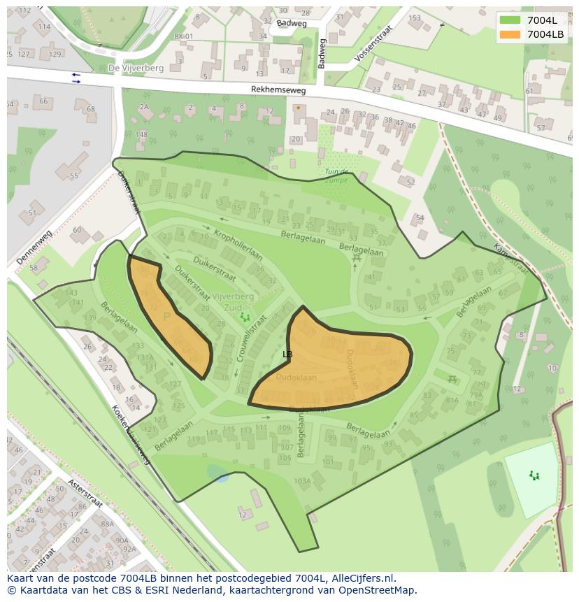 Afbeelding van het postcodegebied 7004 LB op de kaart.