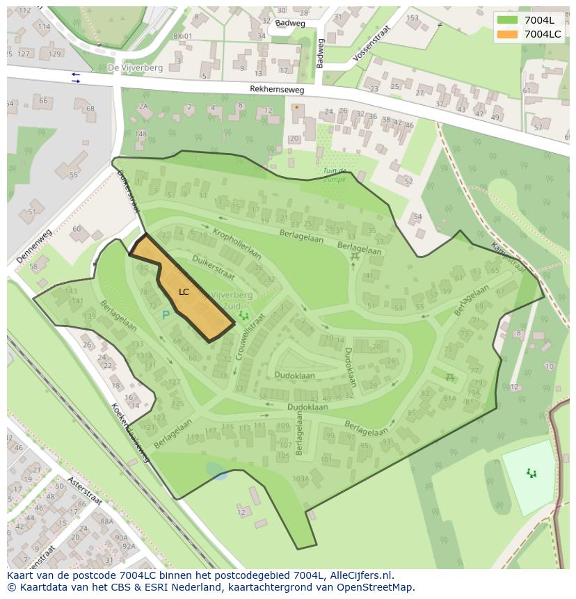 Afbeelding van het postcodegebied 7004 LC op de kaart.