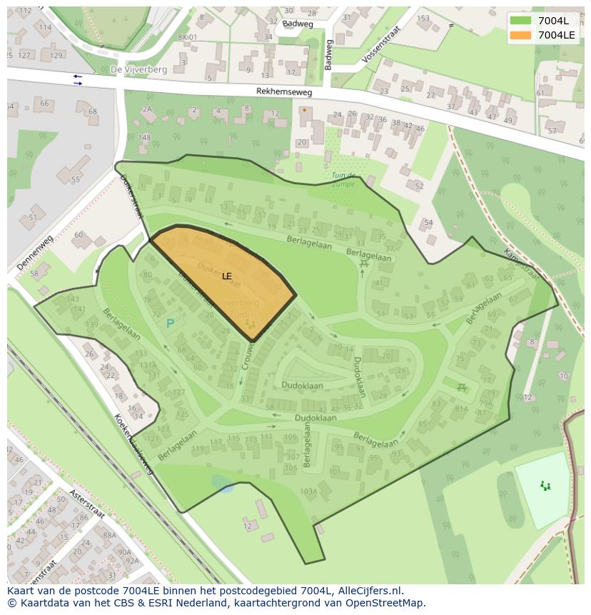 Afbeelding van het postcodegebied 7004 LE op de kaart.