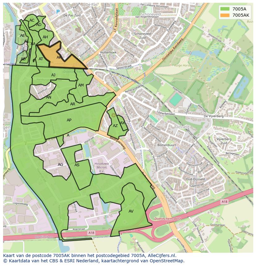 Afbeelding van het postcodegebied 7005 AK op de kaart.