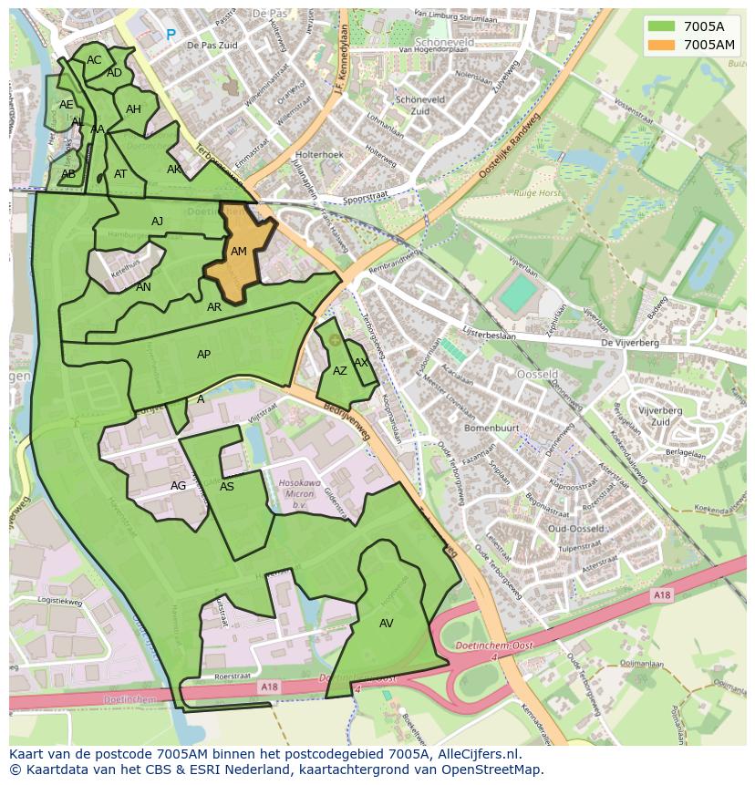 Afbeelding van het postcodegebied 7005 AM op de kaart.
