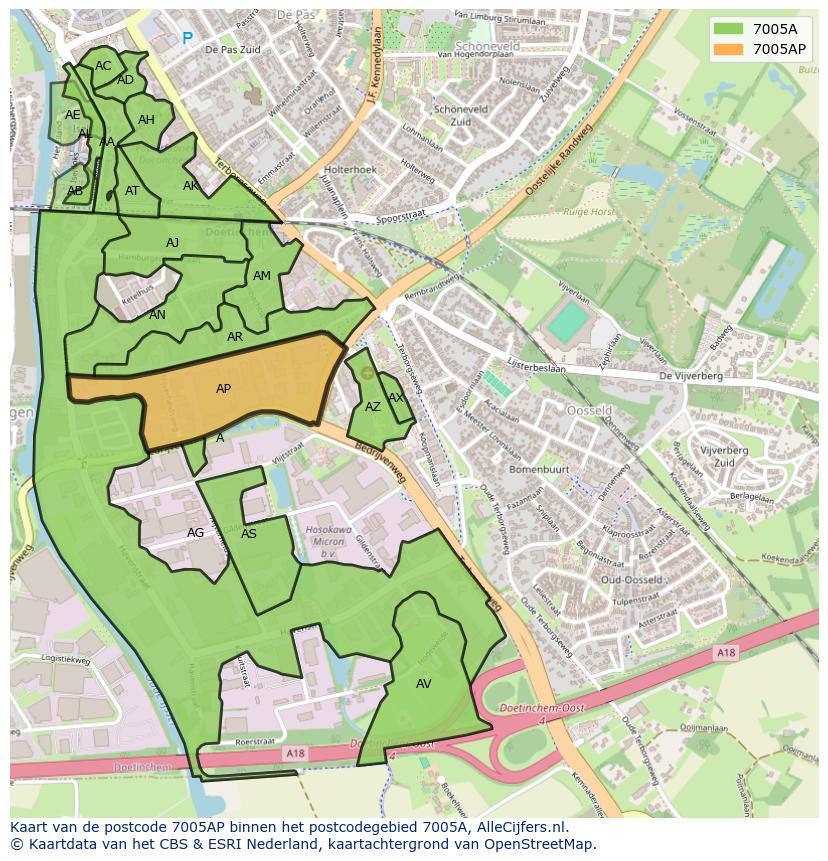 Afbeelding van het postcodegebied 7005 AP op de kaart.
