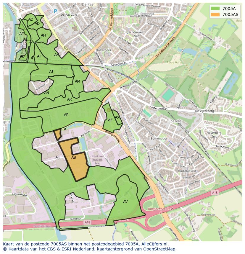 Afbeelding van het postcodegebied 7005 AS op de kaart.