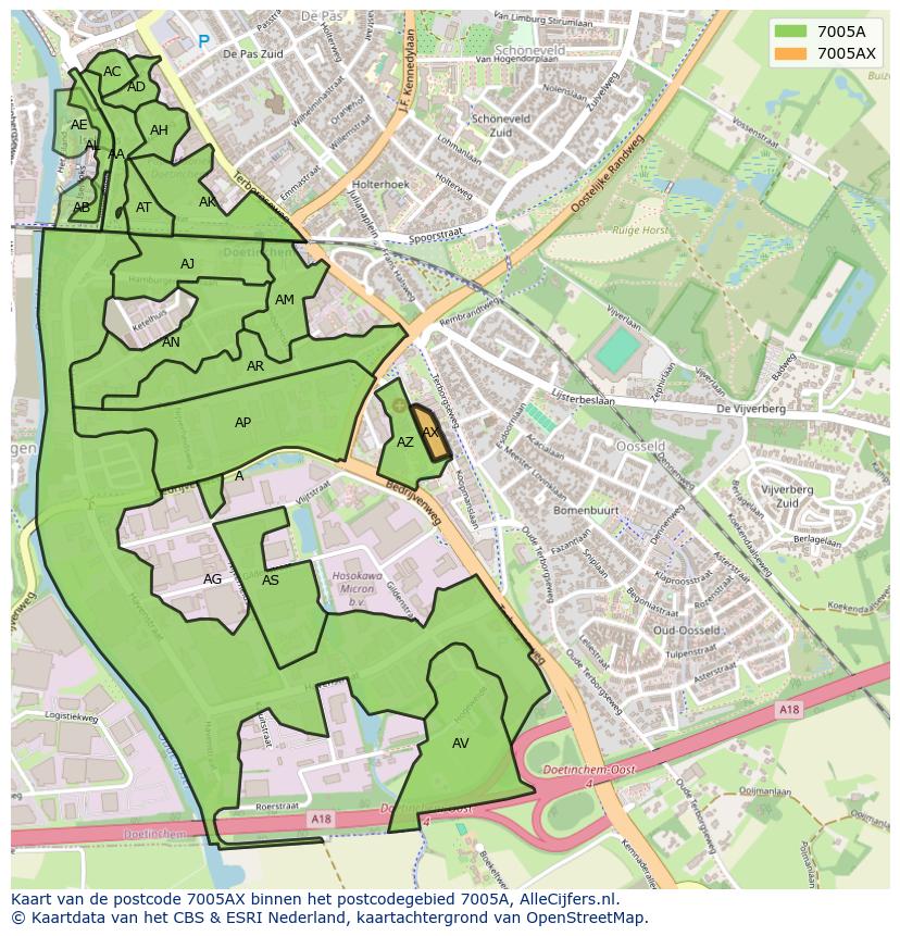 Afbeelding van het postcodegebied 7005 AX op de kaart.