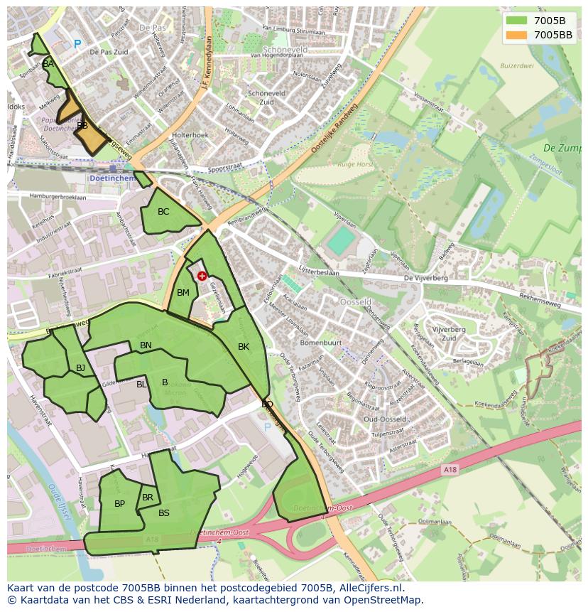 Afbeelding van het postcodegebied 7005 BB op de kaart.