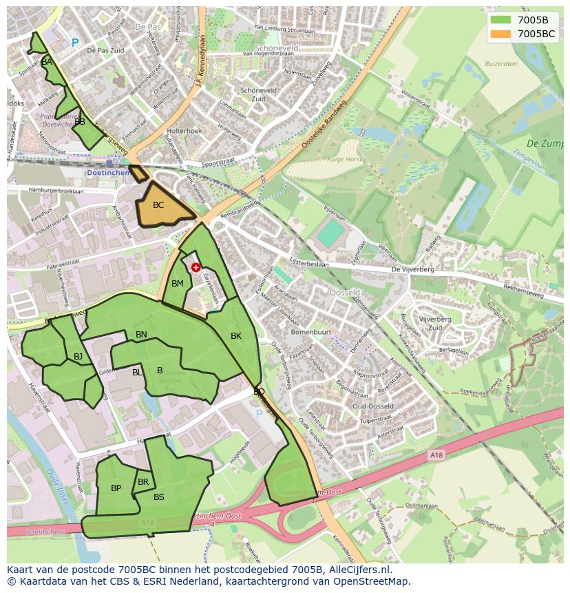 Afbeelding van het postcodegebied 7005 BC op de kaart.