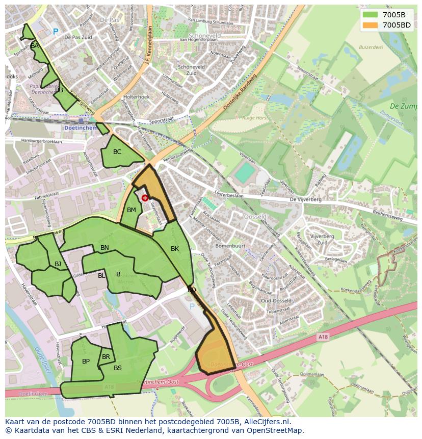 Afbeelding van het postcodegebied 7005 BD op de kaart.
