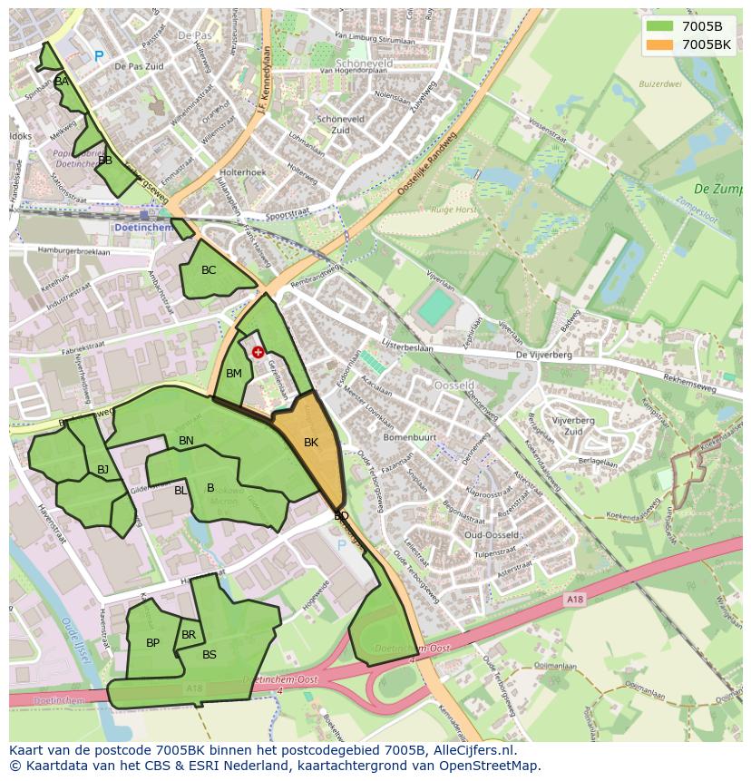 Afbeelding van het postcodegebied 7005 BK op de kaart.