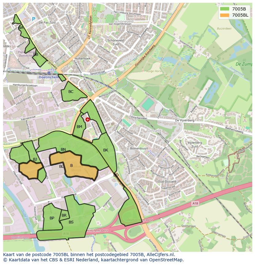 Afbeelding van het postcodegebied 7005 BL op de kaart.