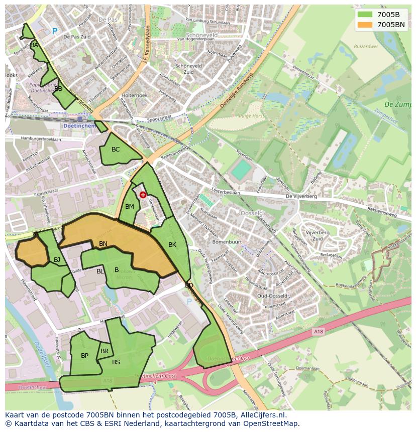Afbeelding van het postcodegebied 7005 BN op de kaart.