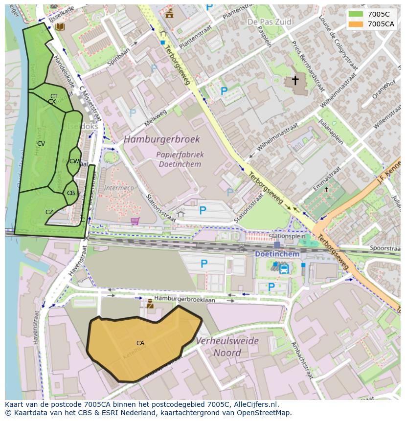 Afbeelding van het postcodegebied 7005 CA op de kaart.
