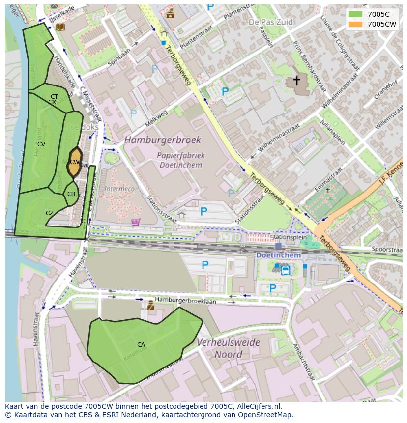 Afbeelding van het postcodegebied 7005 CW op de kaart.