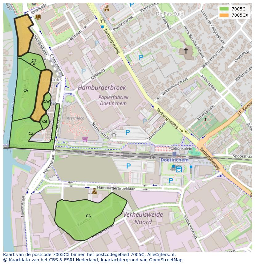 Afbeelding van het postcodegebied 7005 CX op de kaart.
