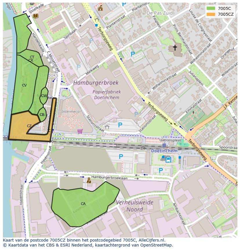 Afbeelding van het postcodegebied 7005 CZ op de kaart.