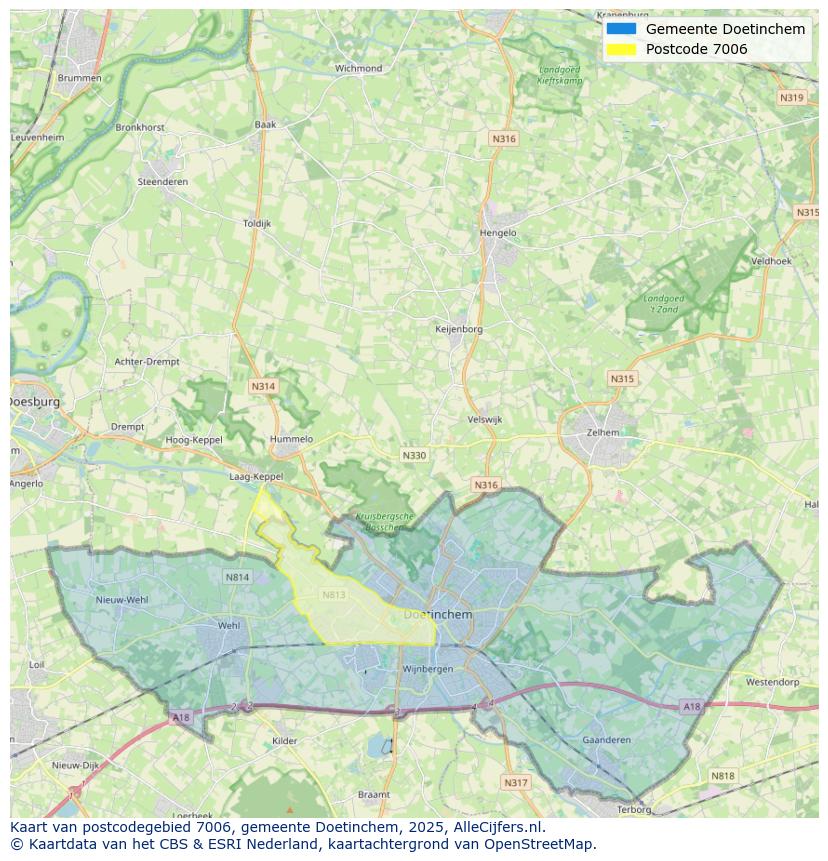 Afbeelding van het postcodegebied 7006 op de kaart.