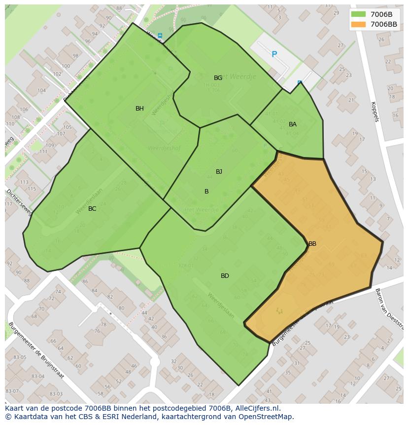 Afbeelding van het postcodegebied 7006 BB op de kaart.