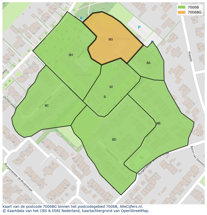 Afbeelding van het postcodegebied 7006 BG op de kaart.
