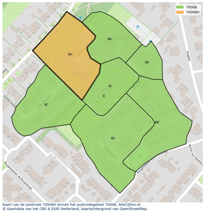 Afbeelding van het postcodegebied 7006 BH op de kaart.