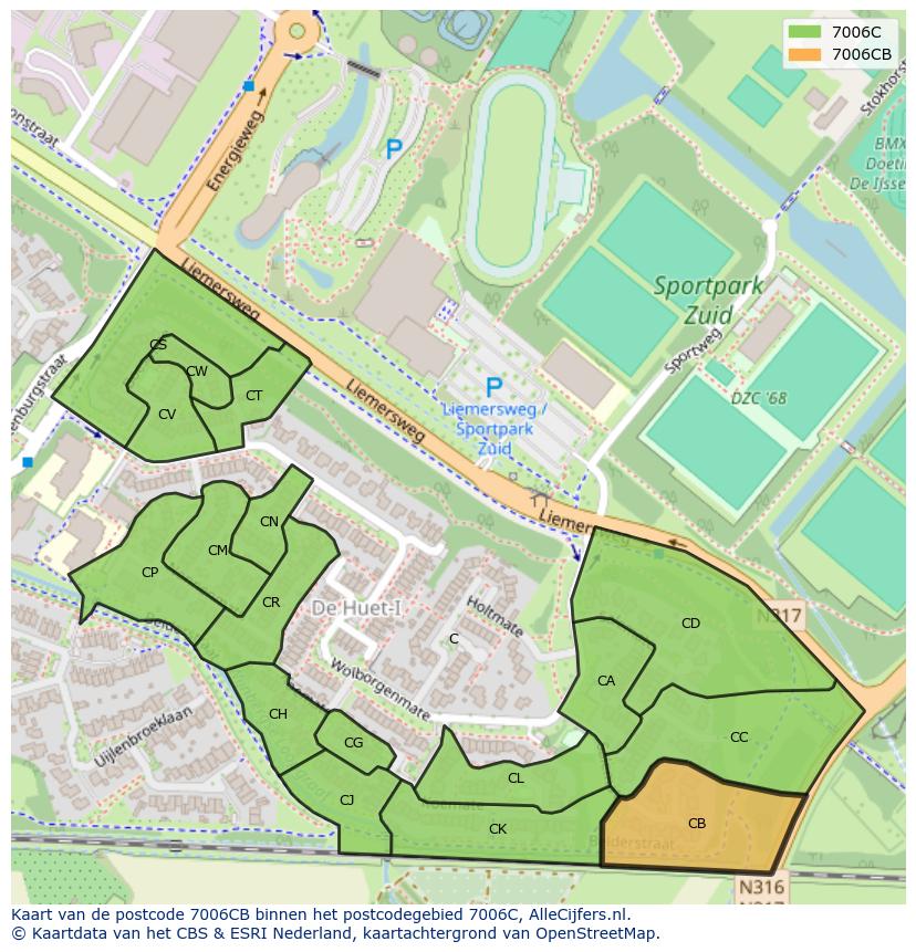 Afbeelding van het postcodegebied 7006 CB op de kaart.