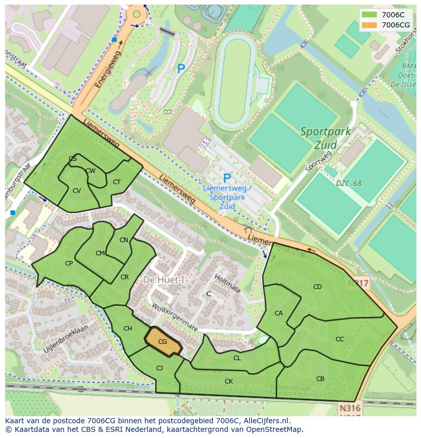 Afbeelding van het postcodegebied 7006 CG op de kaart.