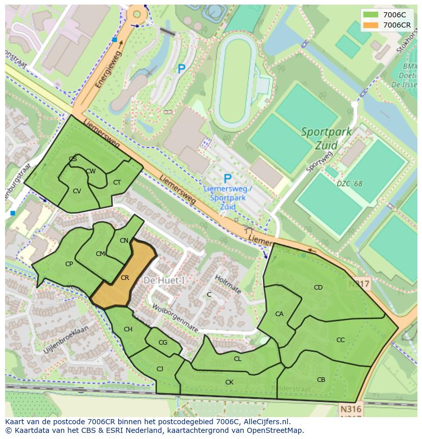 Afbeelding van het postcodegebied 7006 CR op de kaart.