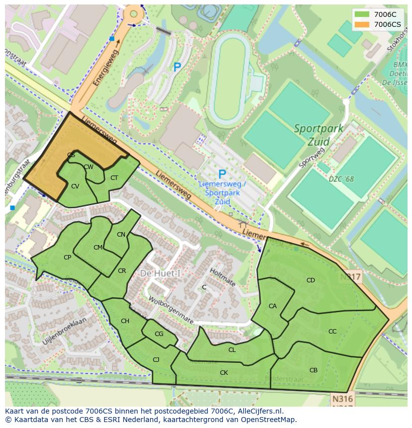 Afbeelding van het postcodegebied 7006 CS op de kaart.