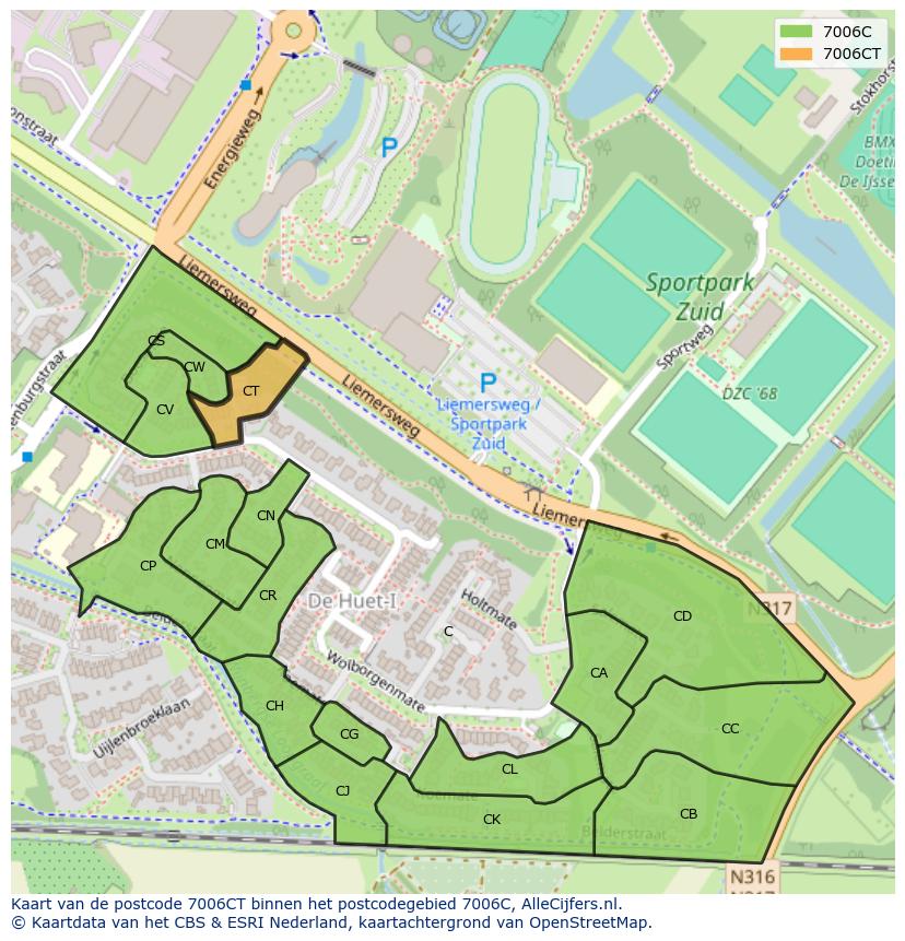 Afbeelding van het postcodegebied 7006 CT op de kaart.