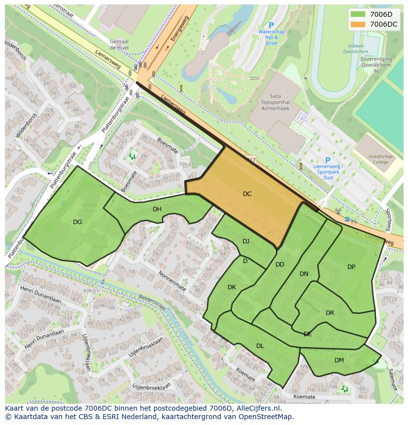 Afbeelding van het postcodegebied 7006 DC op de kaart.