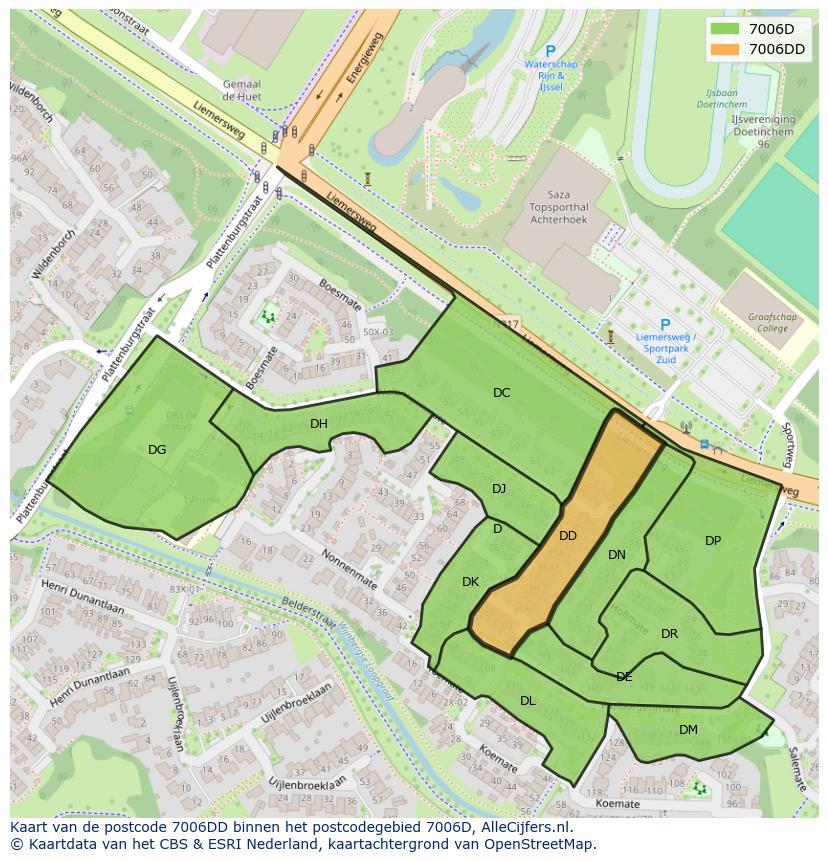 Afbeelding van het postcodegebied 7006 DD op de kaart.