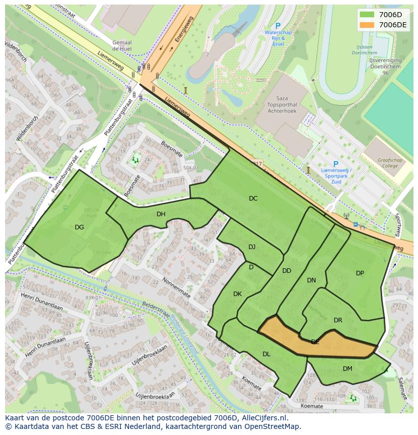 Afbeelding van het postcodegebied 7006 DE op de kaart.