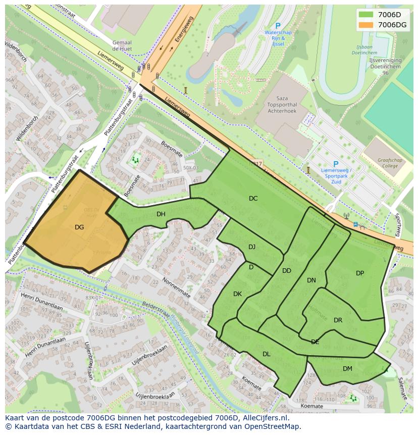 Afbeelding van het postcodegebied 7006 DG op de kaart.