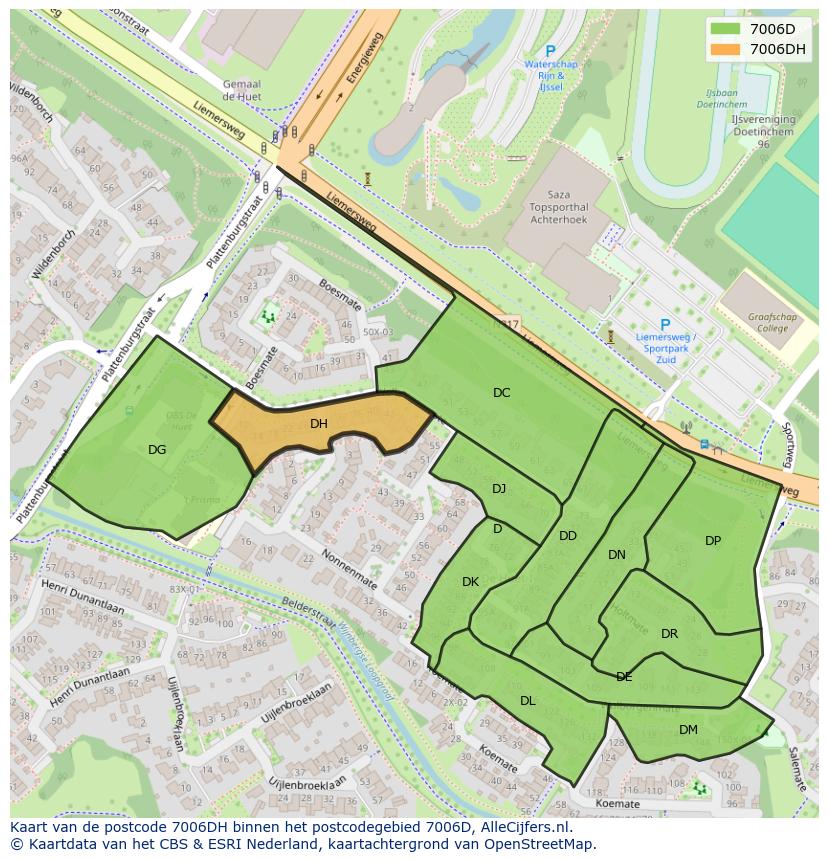 Afbeelding van het postcodegebied 7006 DH op de kaart.