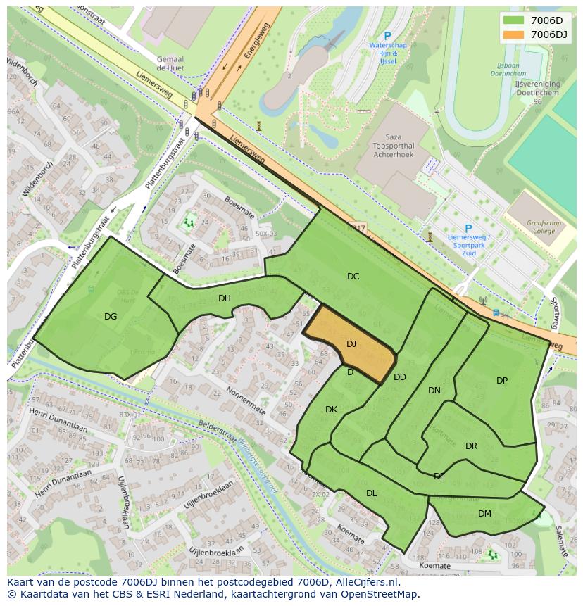 Afbeelding van het postcodegebied 7006 DJ op de kaart.