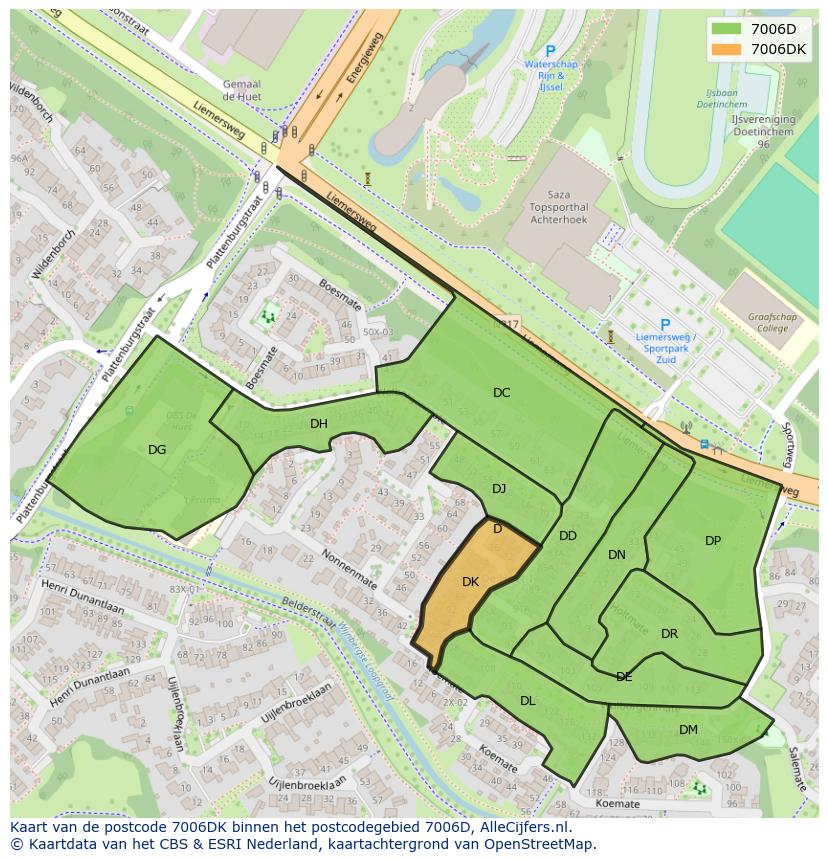 Afbeelding van het postcodegebied 7006 DK op de kaart.