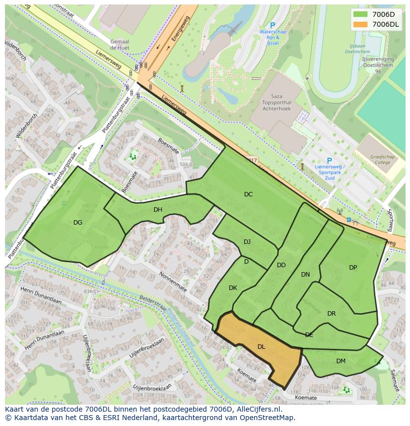 Afbeelding van het postcodegebied 7006 DL op de kaart.