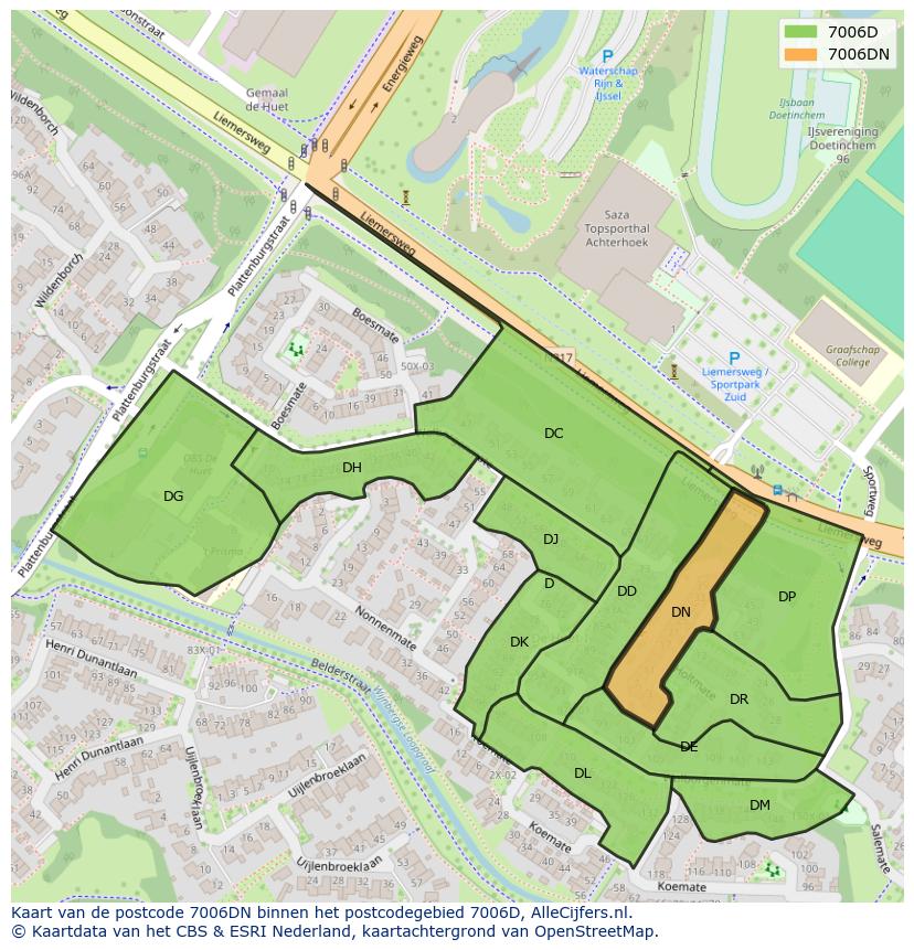 Afbeelding van het postcodegebied 7006 DN op de kaart.
