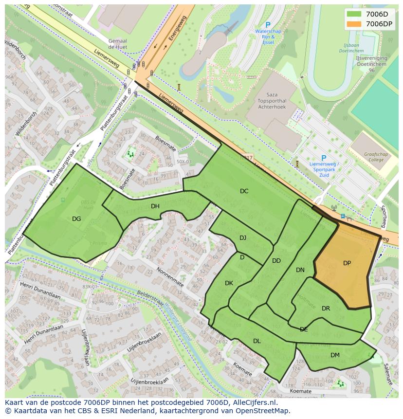 Afbeelding van het postcodegebied 7006 DP op de kaart.