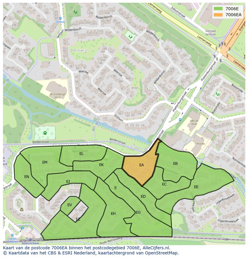 Afbeelding van het postcodegebied 7006 EA op de kaart.