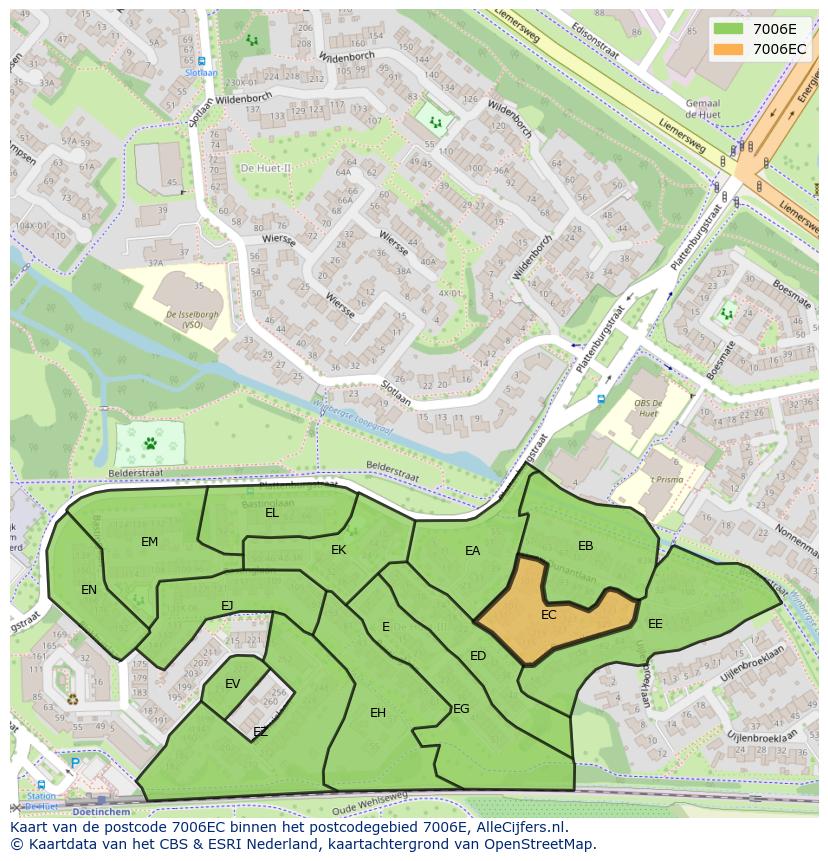 Afbeelding van het postcodegebied 7006 EC op de kaart.