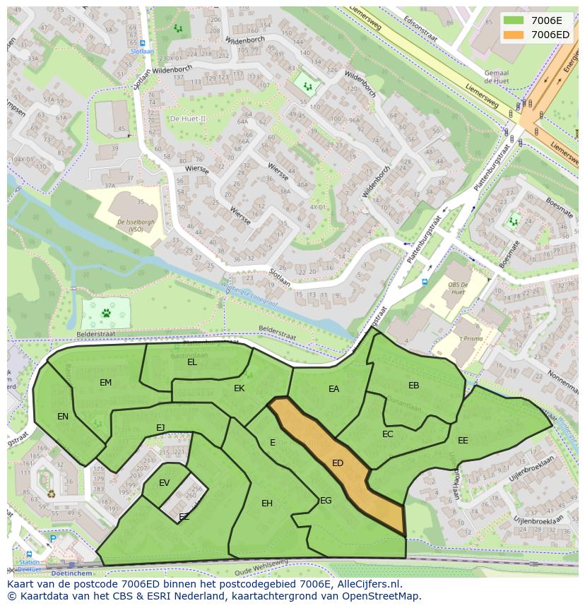 Afbeelding van het postcodegebied 7006 ED op de kaart.
