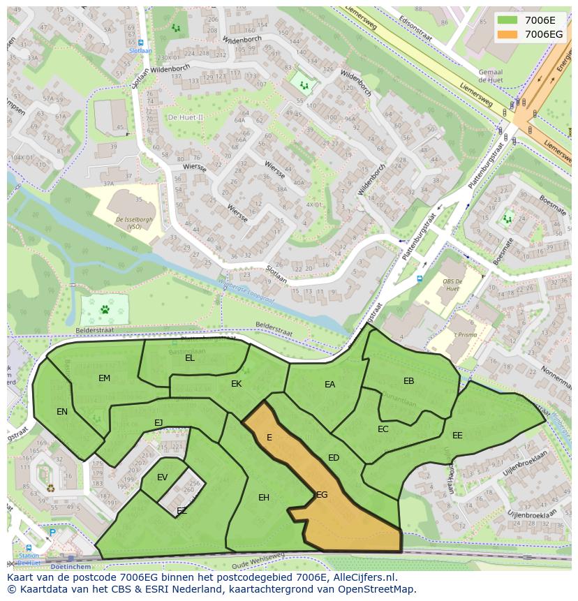 Afbeelding van het postcodegebied 7006 EG op de kaart.