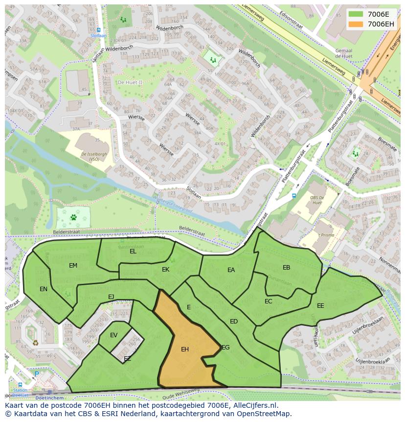 Afbeelding van het postcodegebied 7006 EH op de kaart.