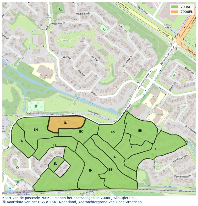 Afbeelding van het postcodegebied 7006 EL op de kaart.