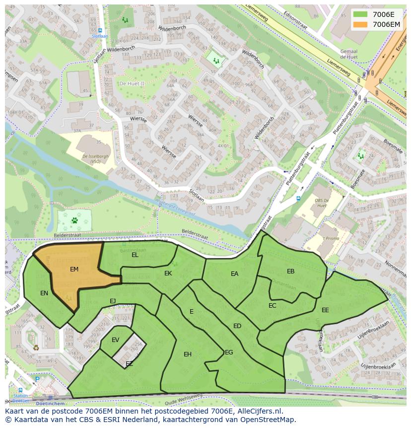 Afbeelding van het postcodegebied 7006 EM op de kaart.
