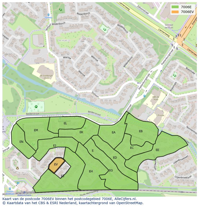 Afbeelding van het postcodegebied 7006 EV op de kaart.