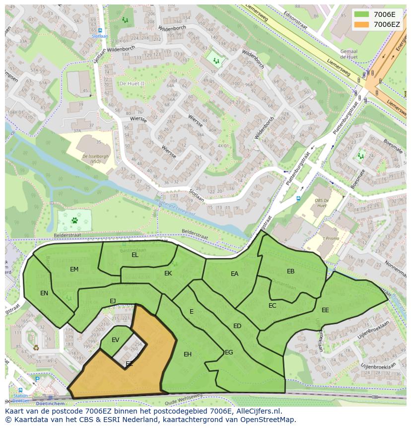 Afbeelding van het postcodegebied 7006 EZ op de kaart.