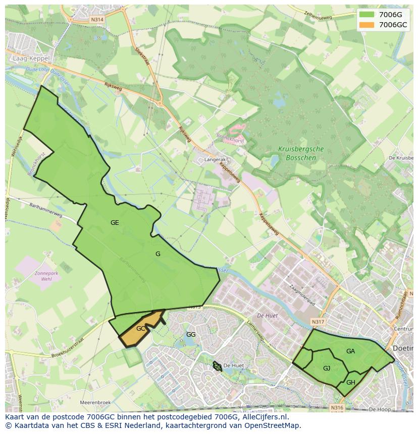 Afbeelding van het postcodegebied 7006 GC op de kaart.