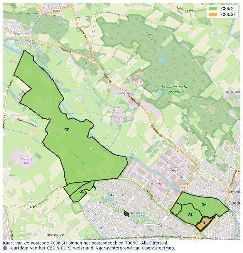 Afbeelding van het postcodegebied 7006 GH op de kaart.