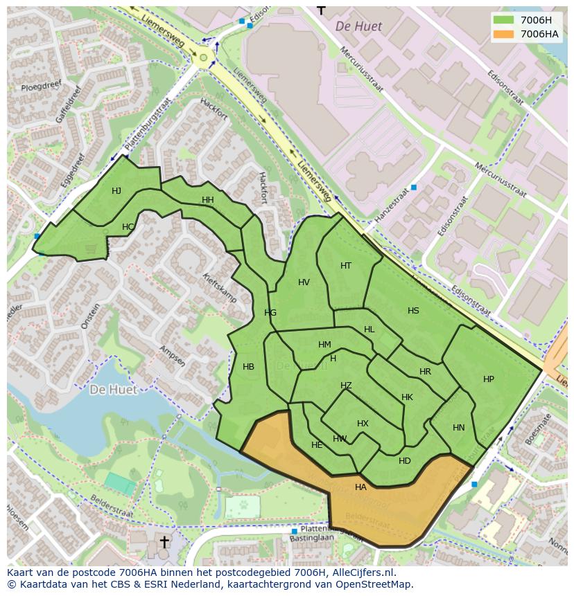 Afbeelding van het postcodegebied 7006 HA op de kaart.